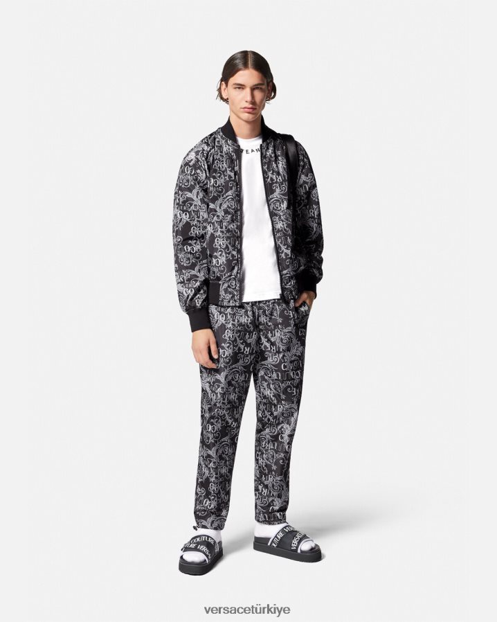 Versace logo couture çift taraflı ceket erkekler siyah ve baskı Giyim B0HHR82415