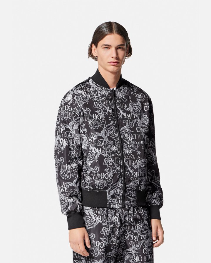 Versace logo couture çift taraflı ceket erkekler siyah ve baskı Giyim B0HHR82415