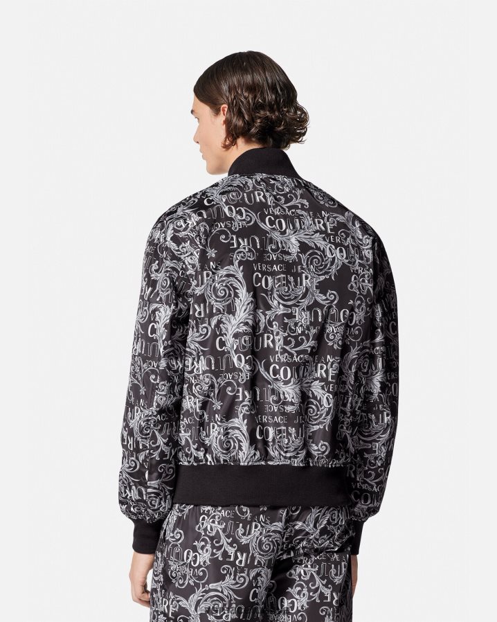 Versace logo couture çift taraflı ceket erkekler siyah ve baskı Giyim B0HHR82415