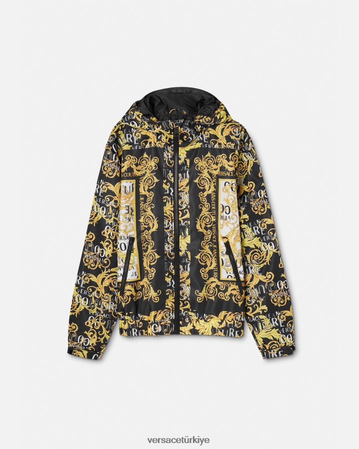 Versace logo couture rüzgarlık ceket erkekler siyah ve baskı Giyim B0HHR82414