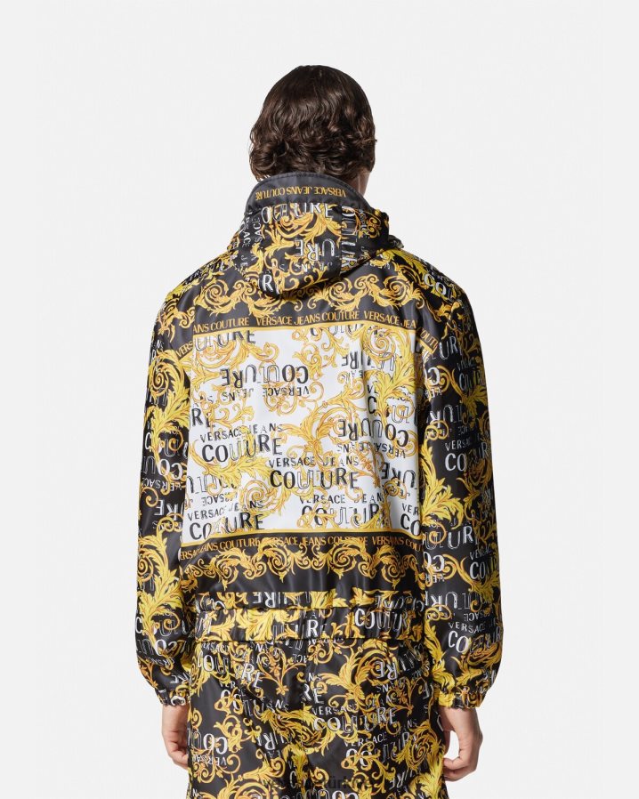 Versace logo couture rüzgarlık ceket erkekler siyah ve baskı Giyim B0HHR82414