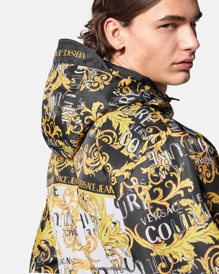 Versace logo couture rüzgarlık ceket erkekler siyah ve baskı Giyim B0HHR82414