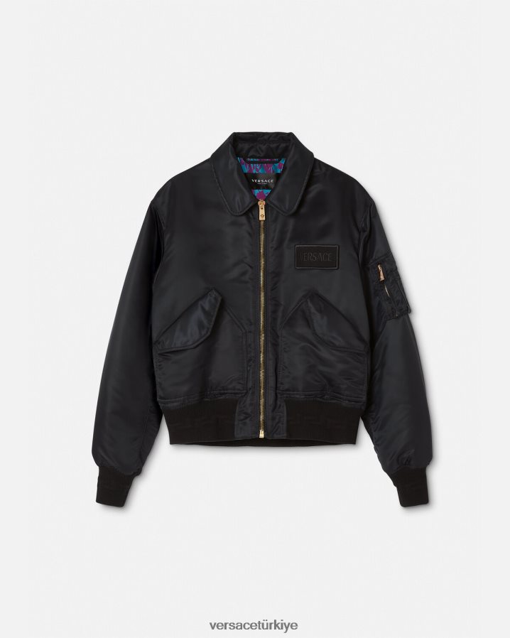 Versace logo yamalı bomber ceket erkekler siyah Giyim B0HHR81250