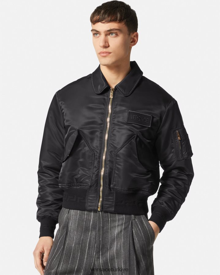 Versace logo yamalı bomber ceket erkekler siyah Giyim B0HHR81250
