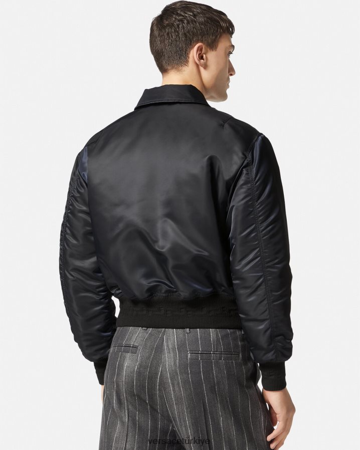 Versace logo yamalı bomber ceket erkekler siyah Giyim B0HHR81250
