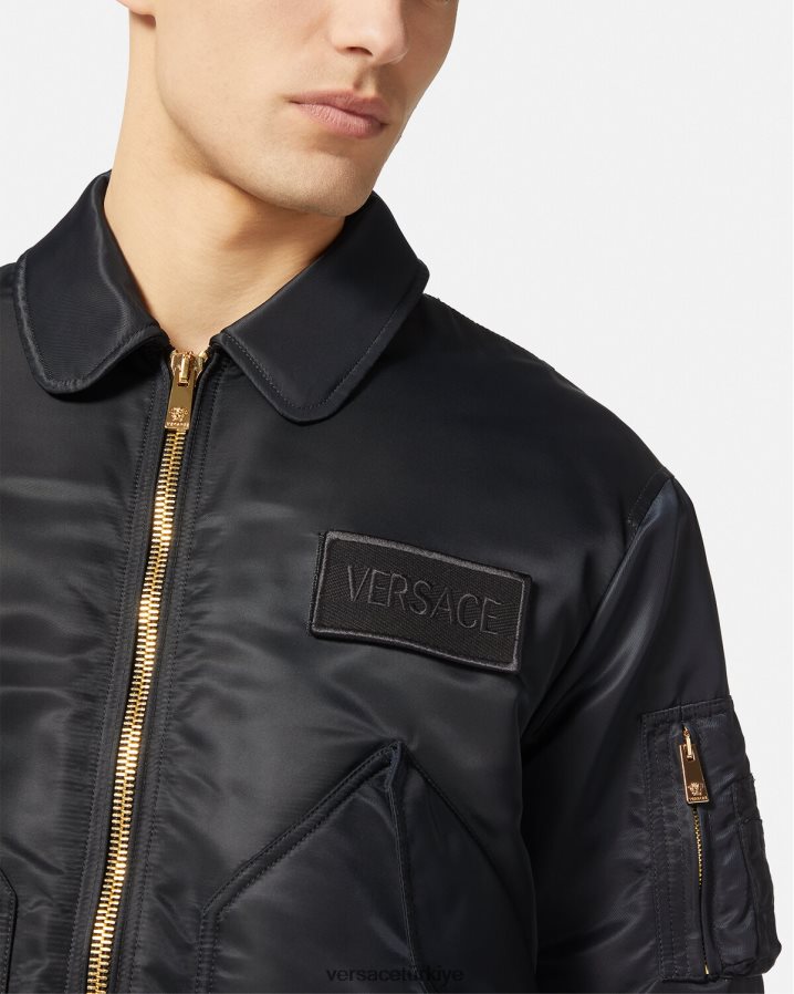 Versace logo yamalı bomber ceket erkekler siyah Giyim B0HHR81250