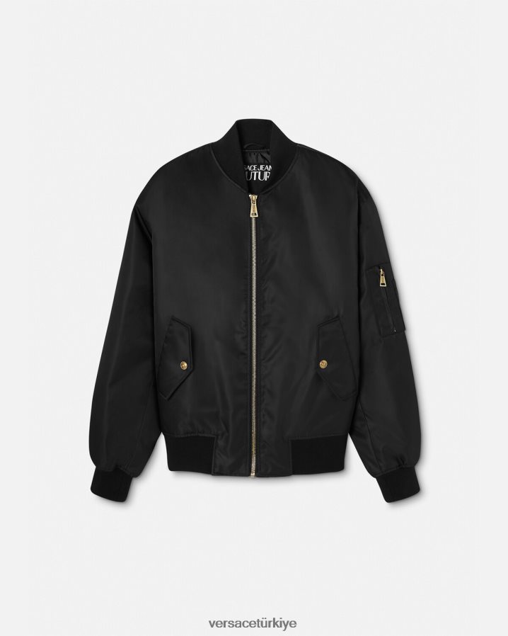 Versace logolu couture bomber ceket erkekler siyah altın Giyim B0HHR82417