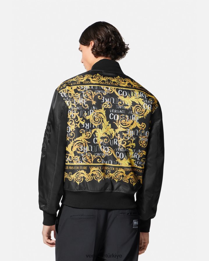 Versace logolu couture bomber ceket erkekler siyah altın Giyim B0HHR82417
