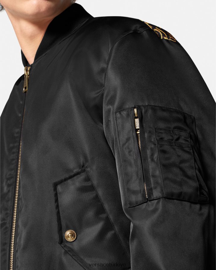 Versace logolu couture bomber ceket erkekler siyah altın Giyim B0HHR82417