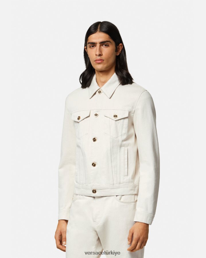 Versace medusa biggie denim ceket erkekler beyaz Giyim B0HHR81222