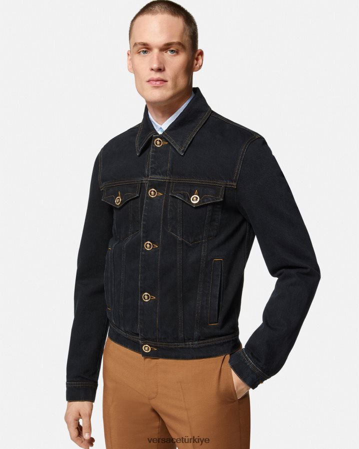 Versace medusa denim ceket erkekler siyah Giyim B0HHR81252