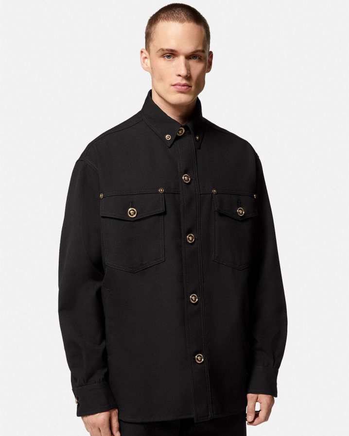 Versace medusa işlenmemiş yün kaban erkekler siyah Giyim B0HHR81229