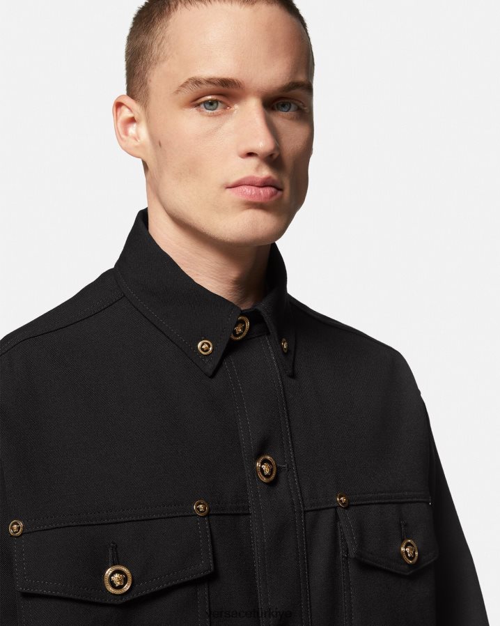 Versace medusa işlenmemiş yün kaban erkekler siyah Giyim B0HHR81229
