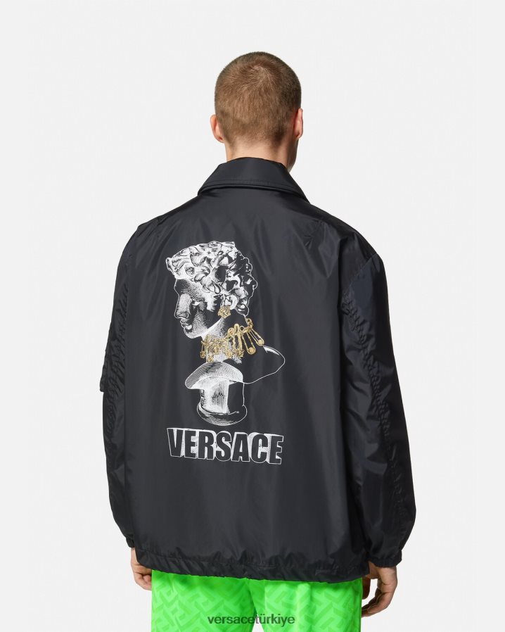 Versace naylon grafik logolu ceket erkekler siyah Giyim B0HHR81243