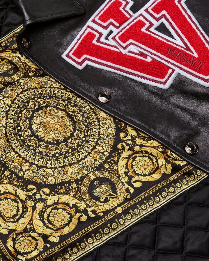Versace üniversite deri ceket erkekler siyah Giyim B0HHR81258