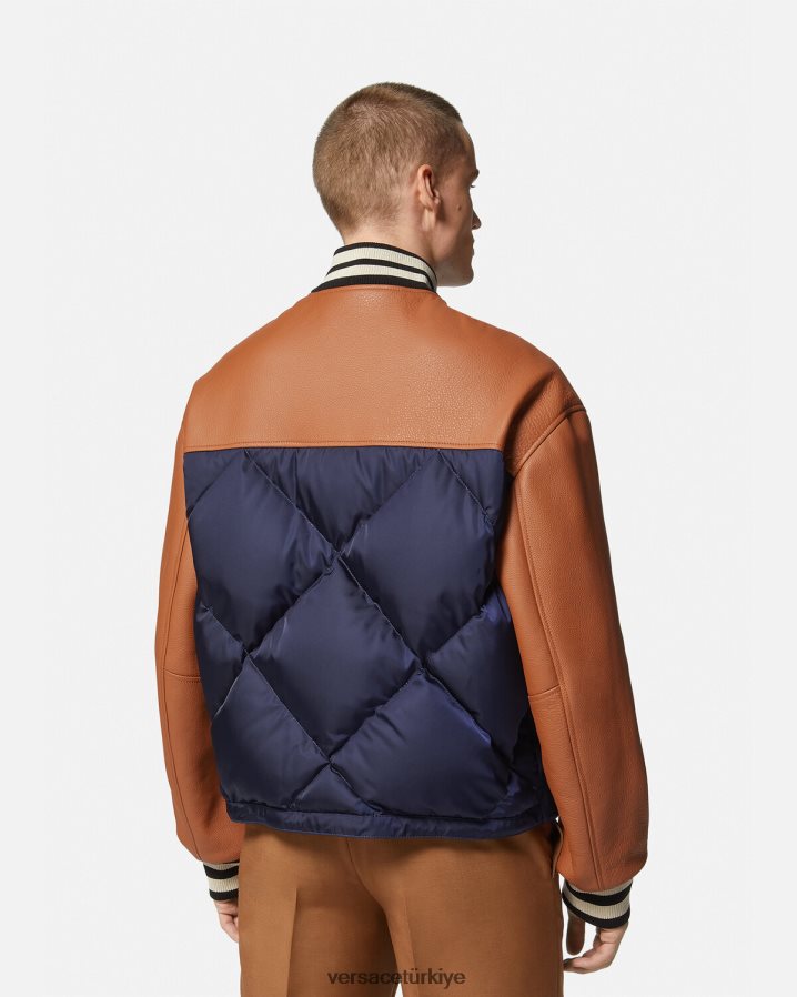 Versace üniversite logolu bomber ceket erkekler mavi ve kahverengi Giyim B0HHR81257