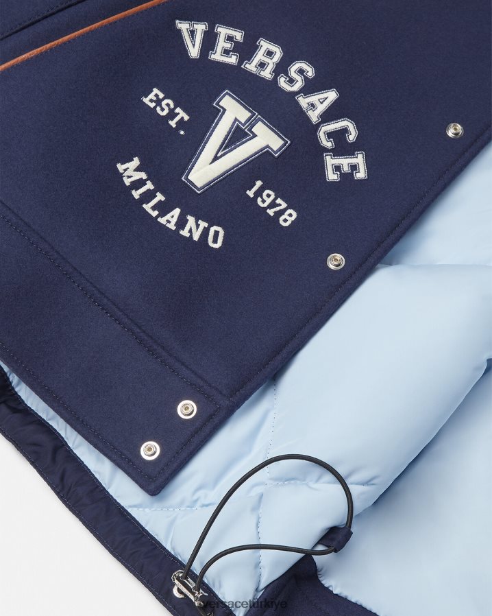 Versace üniversite logolu bomber ceket erkekler mavi ve kahverengi Giyim B0HHR81257
