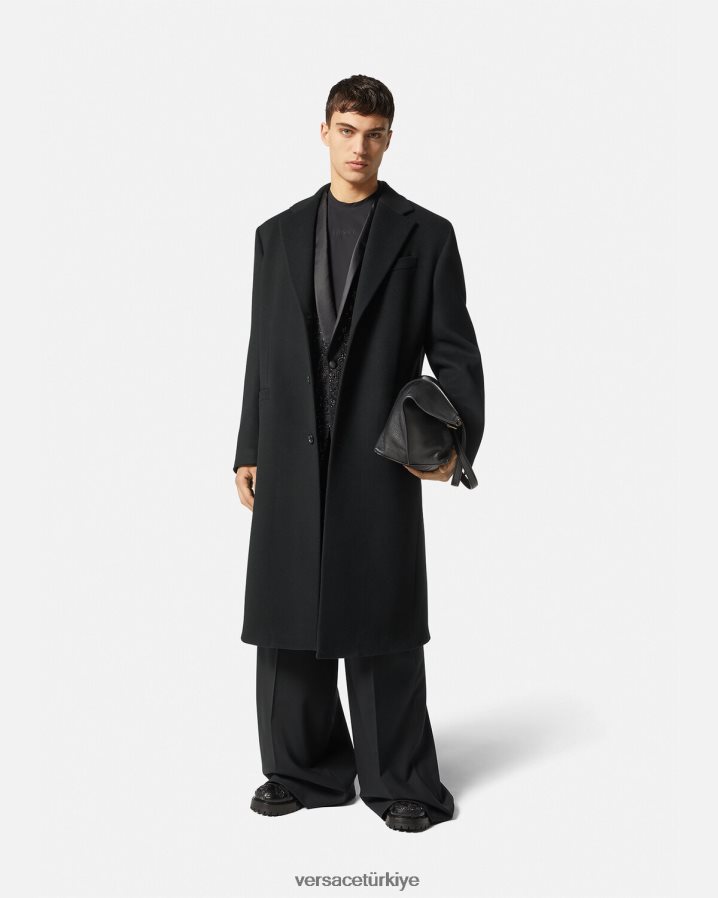 Versace tek göğüslü yün ceket erkekler siyah Giyim B0HHR81245