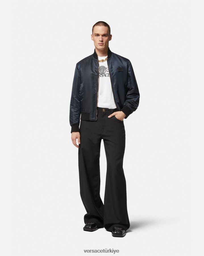 Versace ters çevrilebilir barocco 660 bomber ceket erkekler mavi ve altın Giyim B0HHR81240