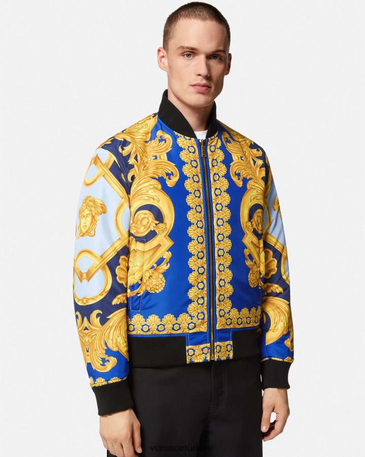 Versace ters çevrilebilir barocco 660 bomber ceket erkekler mavi ve altın Giyim B0HHR81240