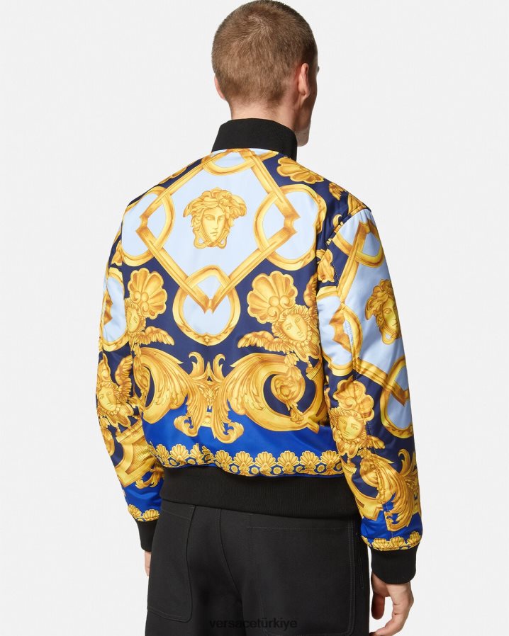 Versace ters çevrilebilir barocco 660 bomber ceket erkekler mavi ve altın Giyim B0HHR81240