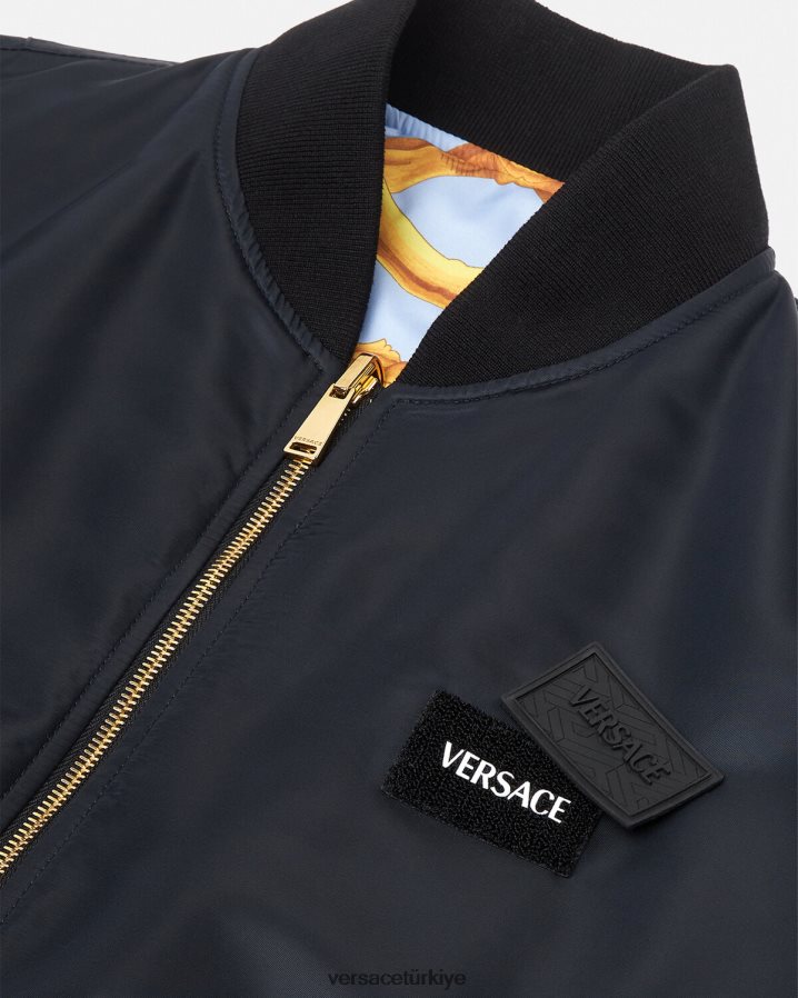 Versace ters çevrilebilir barocco 660 bomber ceket erkekler mavi ve altın Giyim B0HHR81240