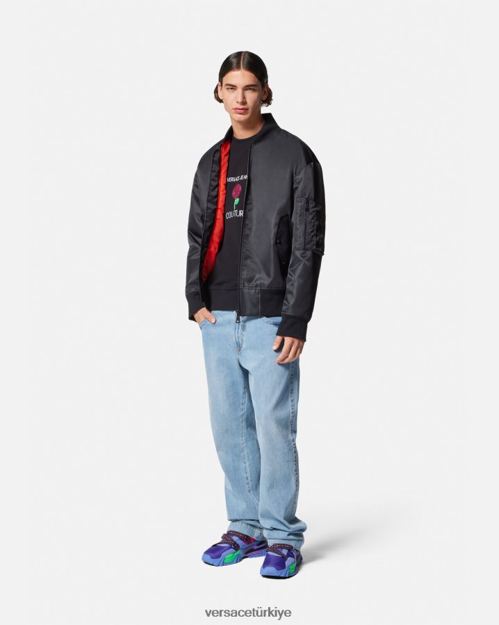 Versace v amblemli bomber ceket erkekler siyah Giyim B0HHR82418