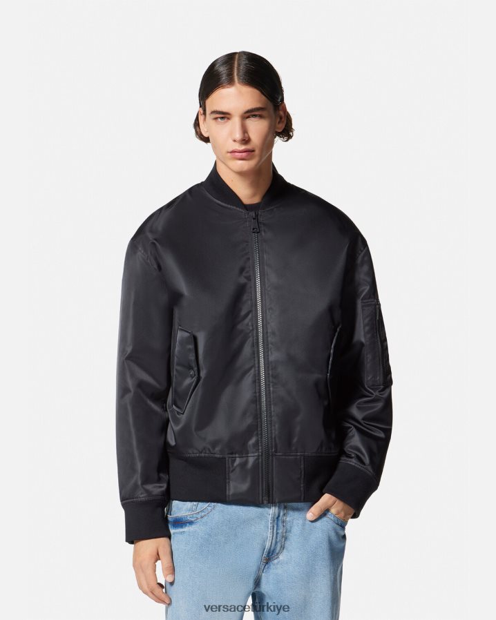 Versace v amblemli bomber ceket erkekler siyah Giyim B0HHR82418