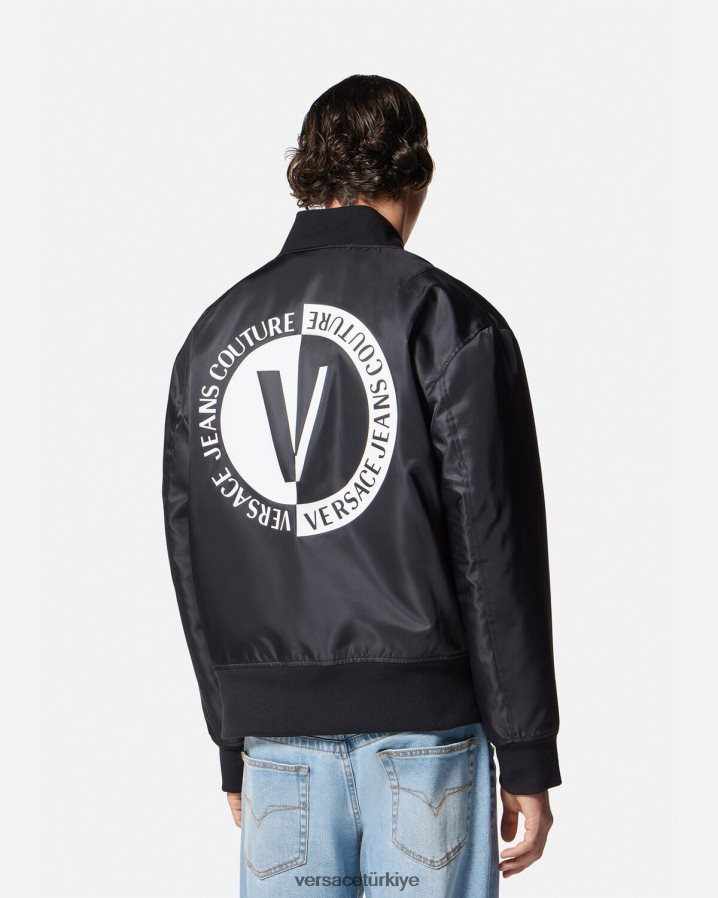 Versace v amblemli bomber ceket erkekler siyah Giyim B0HHR82418