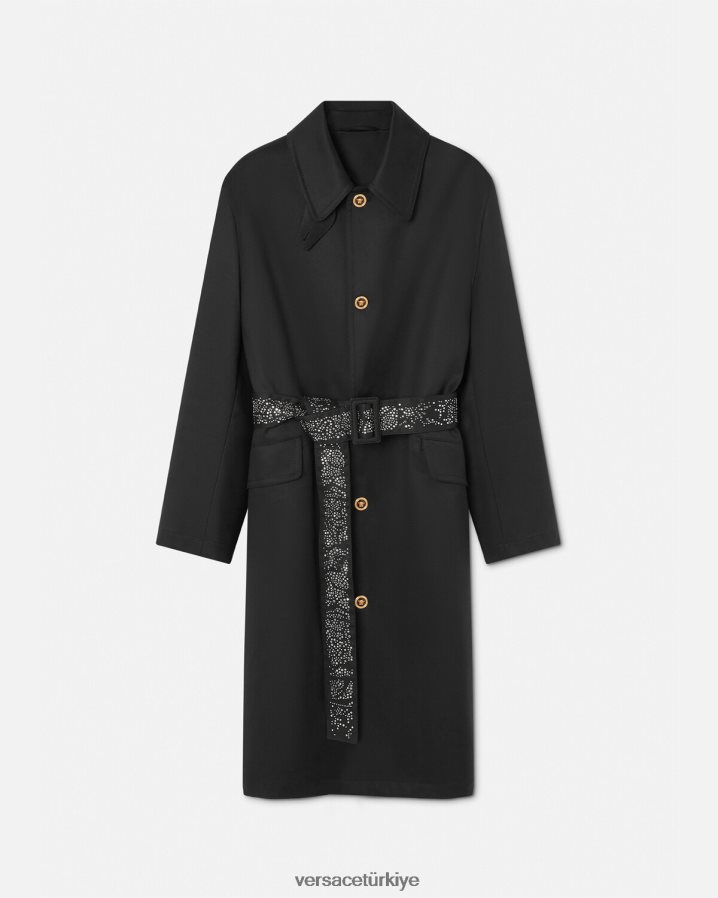 Versace zımbalı trençkot erkekler siyah Giyim B0HHR81254