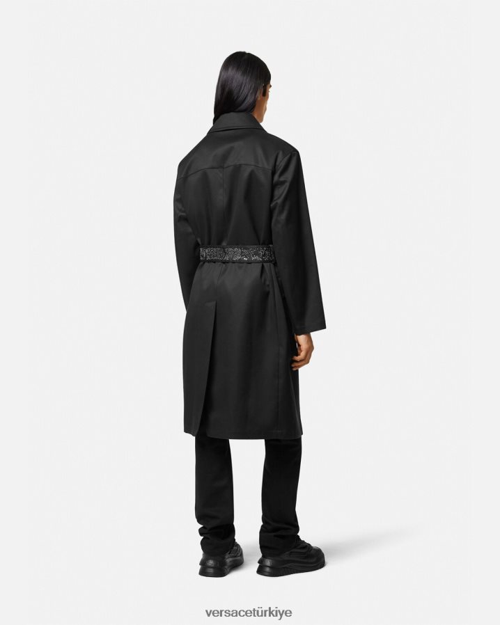 Versace zımbalı trençkot erkekler siyah Giyim B0HHR81254