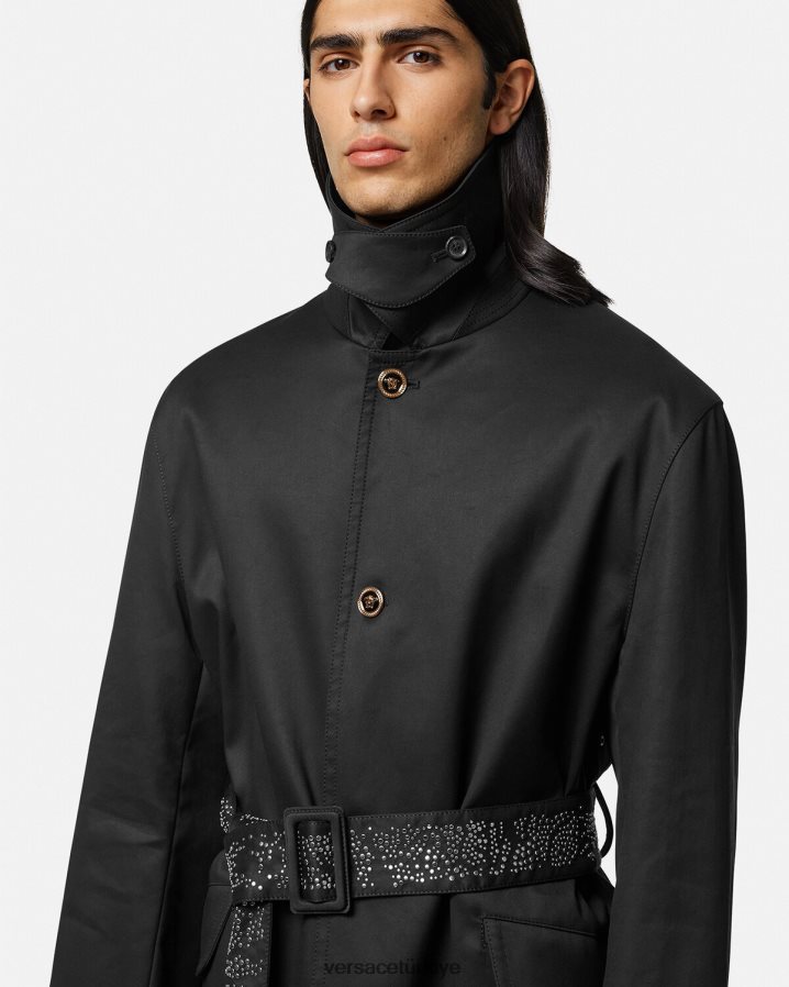 Versace zımbalı trençkot erkekler siyah Giyim B0HHR81254