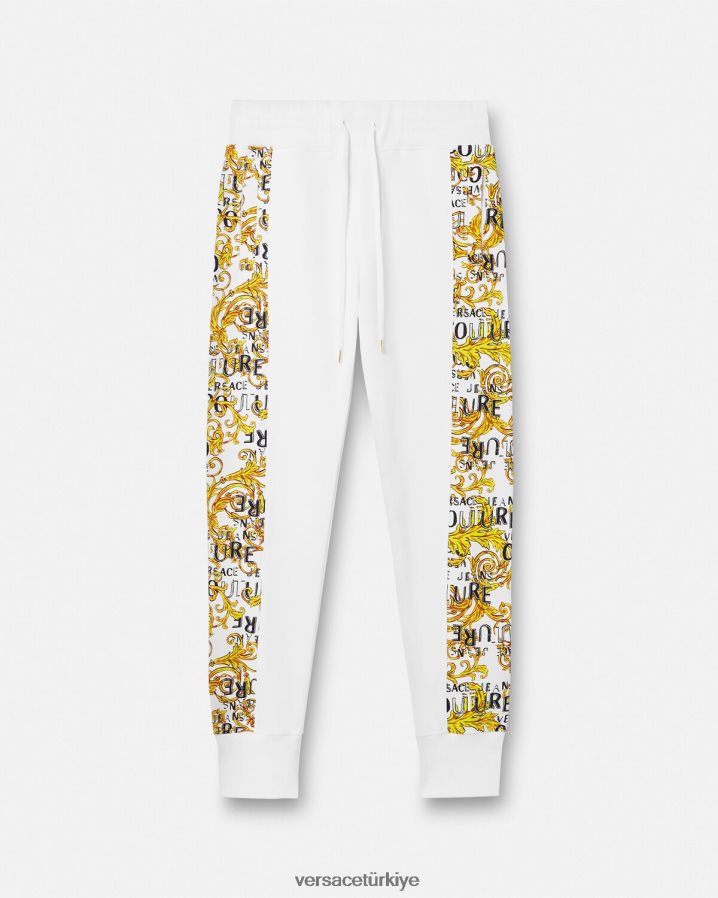 Versace logo couture eşofman altı erkekler altın ve beyaz Giyim B0HHR82425