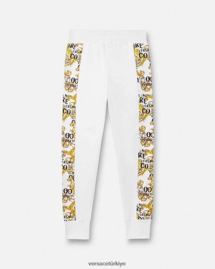 Versace logo couture eşofman altı erkekler altın ve beyaz Giyim B0HHR82425