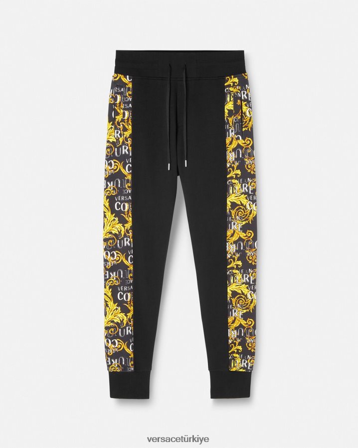Versace logo couture eşofman altı erkekler siyah altın Giyim B0HHR82427