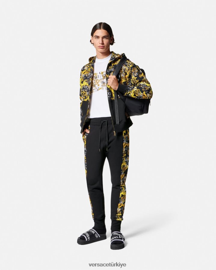 Versace logo couture eşofman altı erkekler siyah altın Giyim B0HHR82427