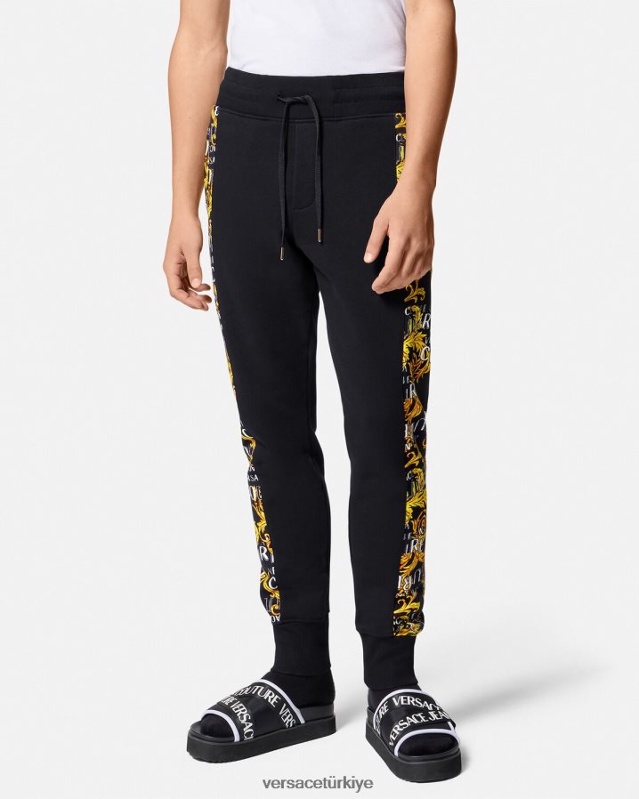 Versace logo couture eşofman altı erkekler siyah altın Giyim B0HHR82427