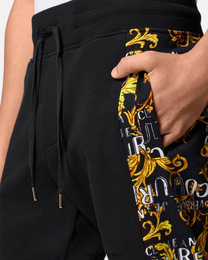 Versace logo couture eşofman altı erkekler siyah altın Giyim B0HHR82427