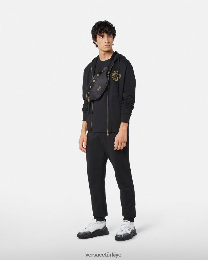 Versace v amblemli eşofman altı erkekler siyah altın Giyim B0HHR82436