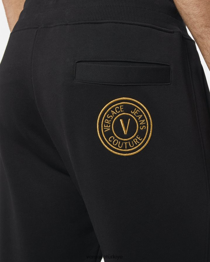 Versace v amblemli eşofman altı erkekler siyah altın Giyim B0HHR82436