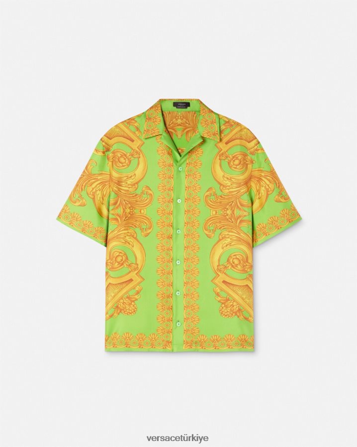 Versace barocco 660 ipek gömlek erkekler altın ve yeşil Giyim B0HHR81317