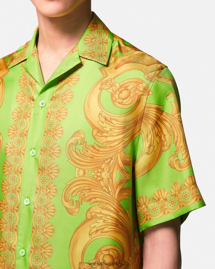 Versace barocco 660 ipek gömlek erkekler altın ve yeşil Giyim B0HHR81317