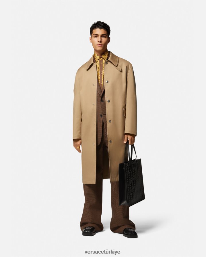 Versace barocco 660 ipek gömlek erkekler kahverengi ve altın Giyim B0HHR81320