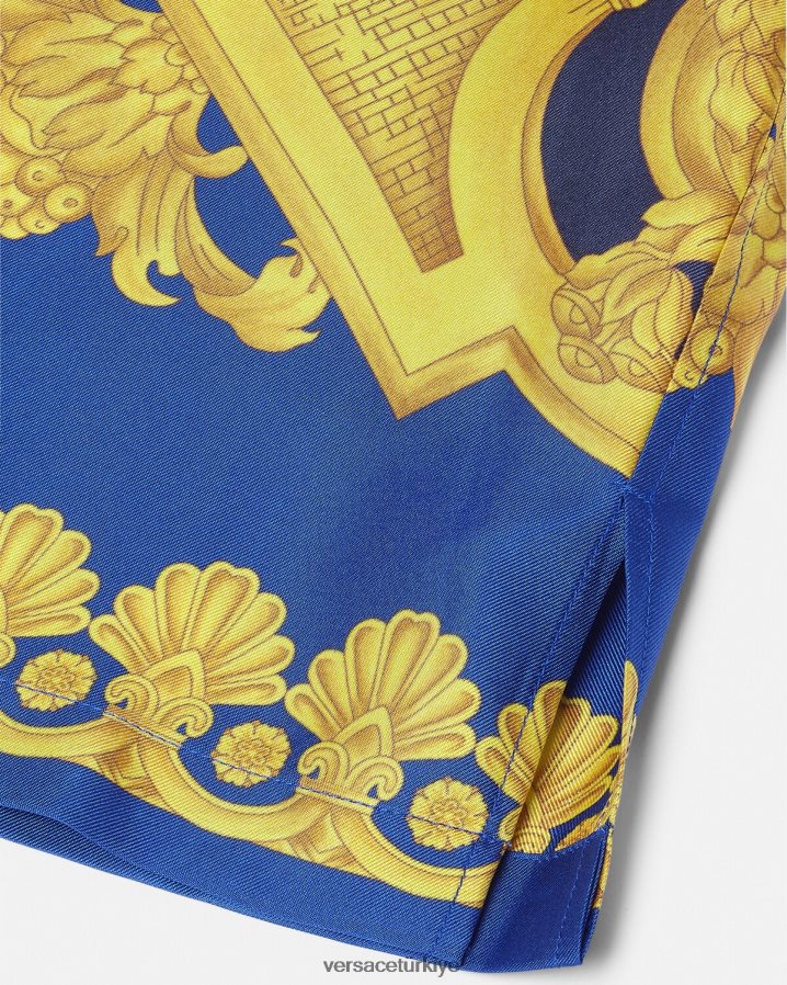 Versace barocco 660 ipek gömlek erkekler mavi ve altın Giyim B0HHR81319
