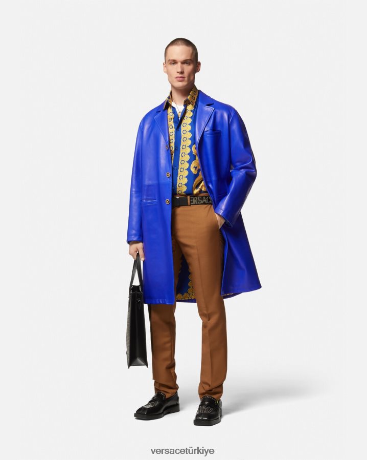 Versace barocco 660 pamuklu gömlek erkekler mavi ve altın Giyim B0HHR81321