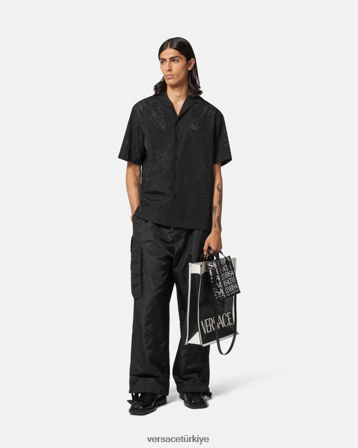 Versace barocco lazer kesim gömlek erkekler siyah Giyim B0HHR81323
