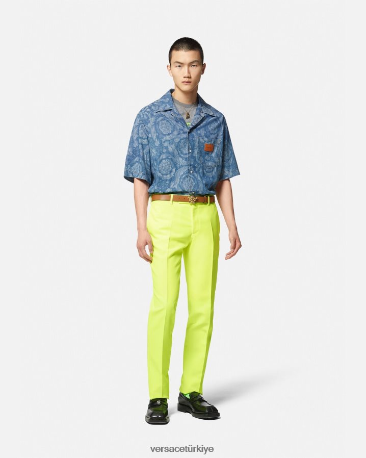 Versace barok siluet denim gömlek erkekler taslak Giyim B0HHR81298