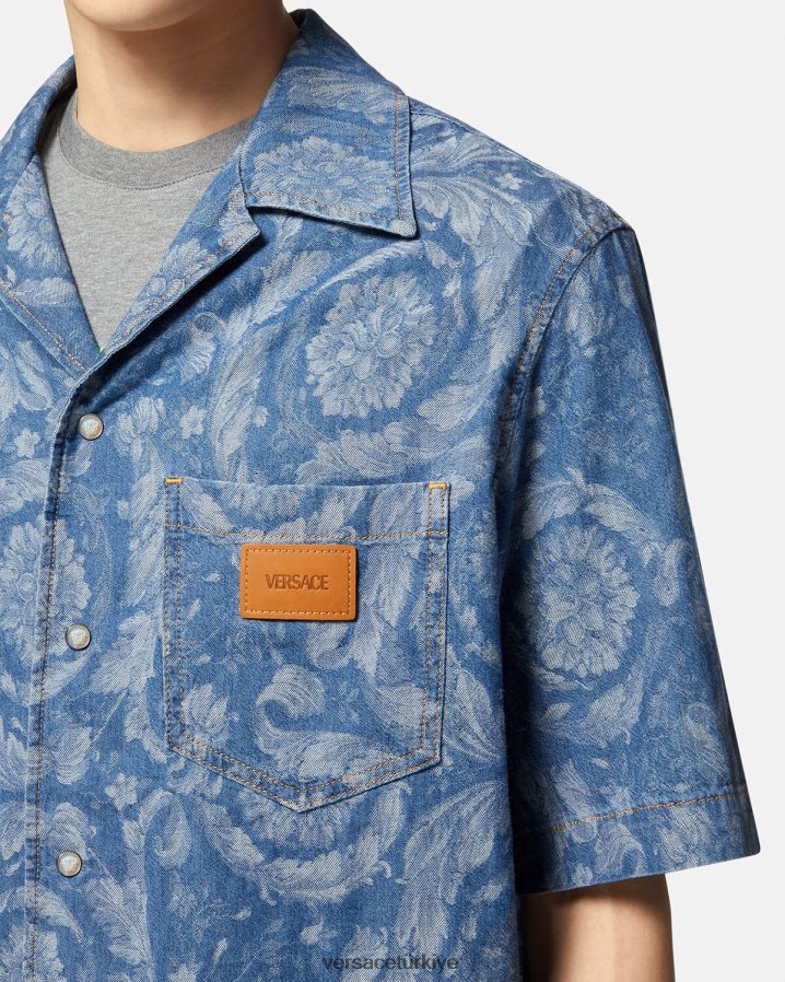 Versace barok siluet denim gömlek erkekler taslak Giyim B0HHR81298
