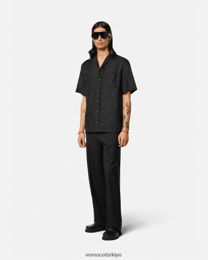 Versace barok siluet gömlek erkekler siyah Giyim B0HHR81289