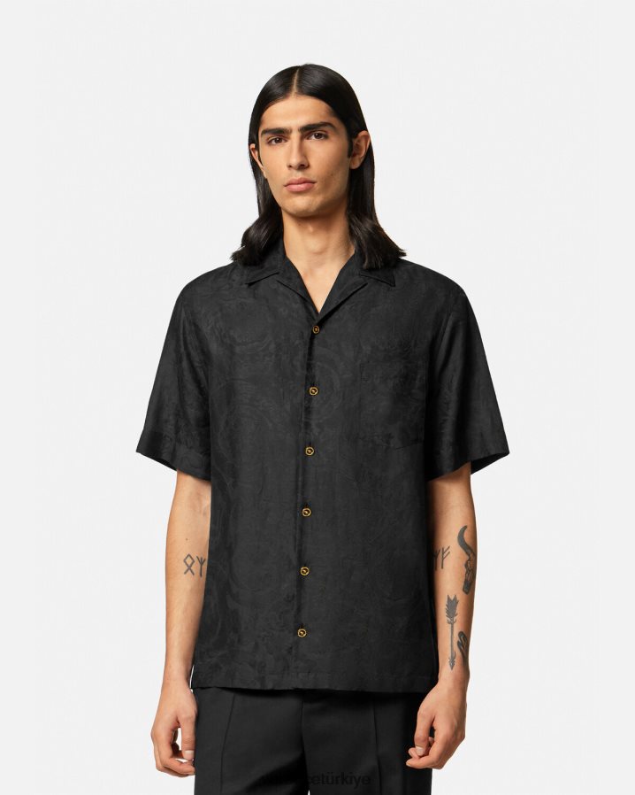 Versace barok siluet gömlek erkekler siyah Giyim B0HHR81289